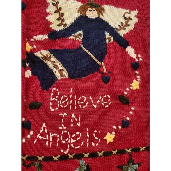 Vintage Quacker Factory Cardigan Sweater Women's Medium Red Angel Christmas - Picture 4 of 5